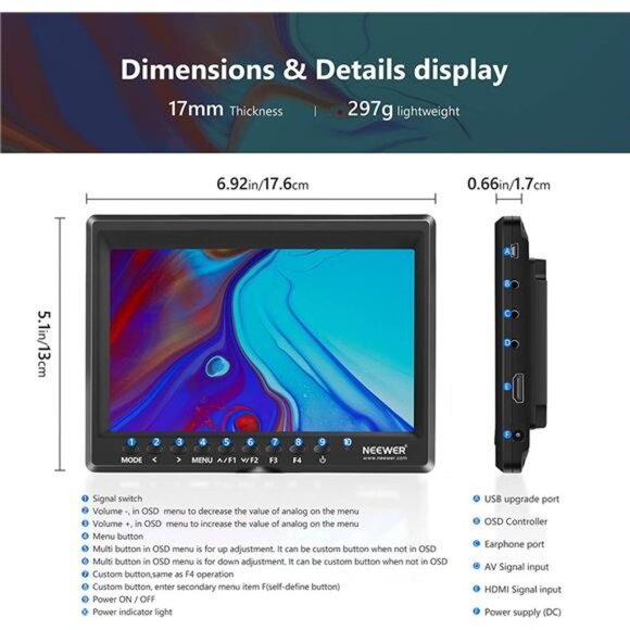 7 Inch Camera Field Monitor Video Assist Slim IPS 1280x800 with Sunshade